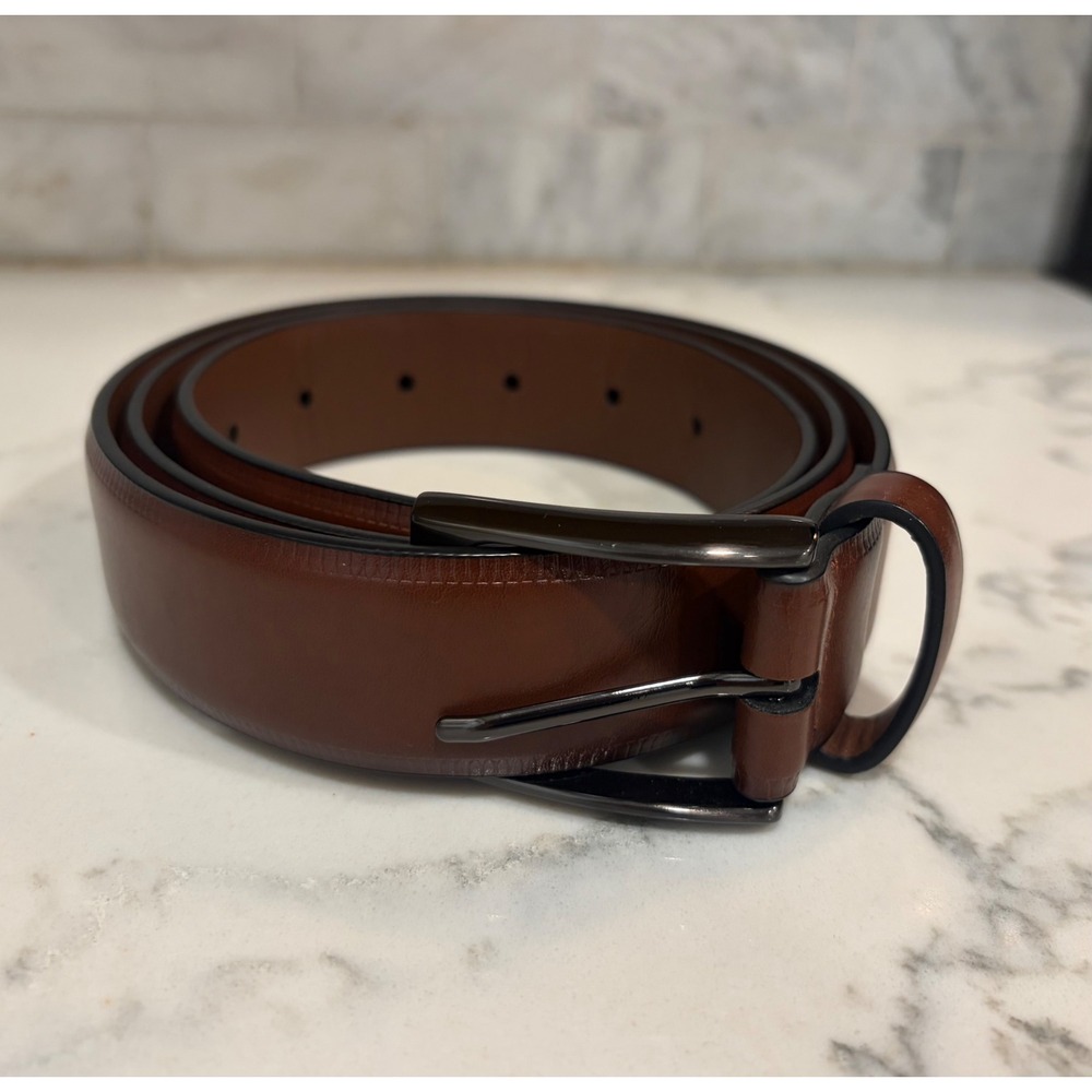 Mens Brown Faux Leather Belt Gunmetal Buckle L 38-40 11AF010011